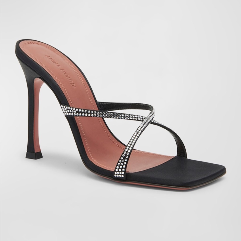 Amina Muaddi Adrianna Crystal Crisscross Stiletto Sandals